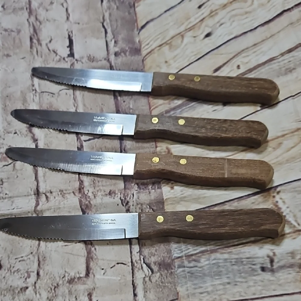 Tramontina Inox Serrated Stainless Steel‎ Steak Knife Set Of 5. Vintage Brasil